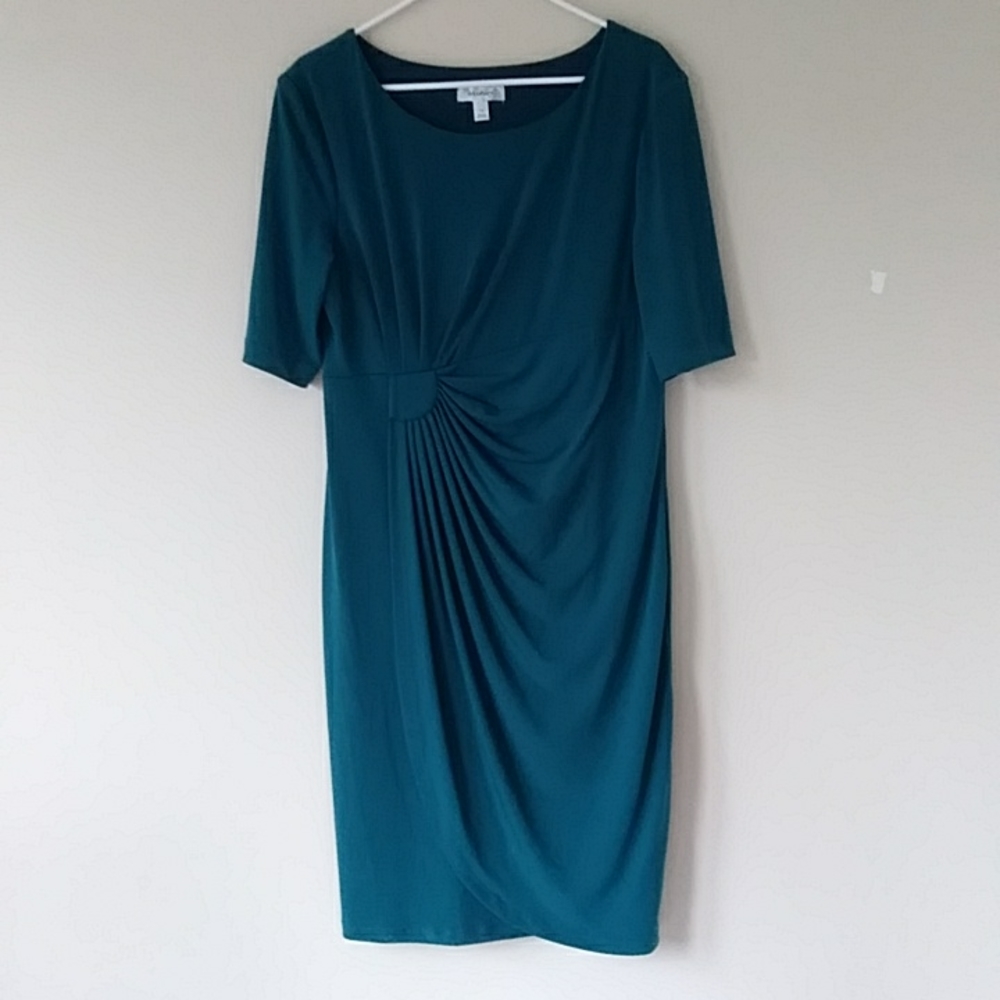 Dressbarn Pleated Drape Dress 16 Green